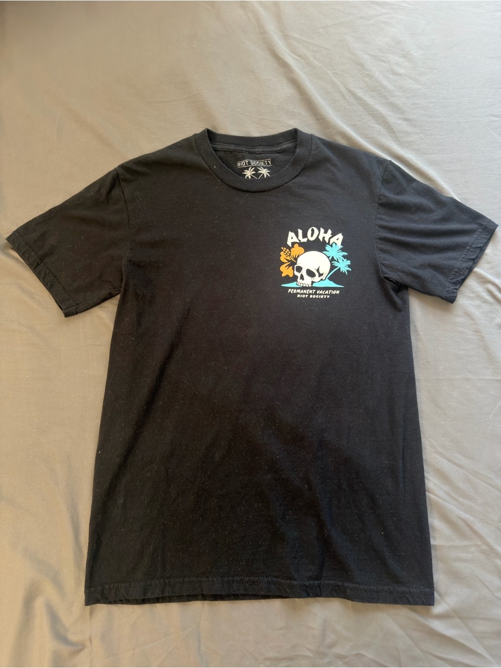 riot society Black Graphic Aloha Skull Tee with Orange & Teal Accents